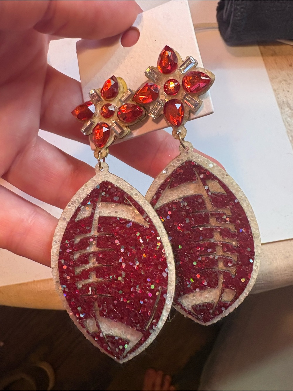 Red Glitter Football Statement Earrings - Women Jewelry
